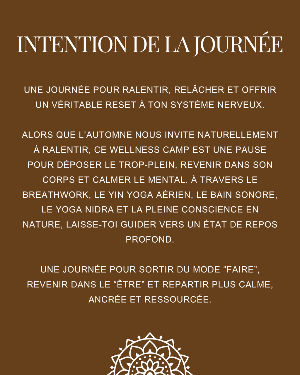 Wellness Camp d'un jour du samedi 17 octobre 2026