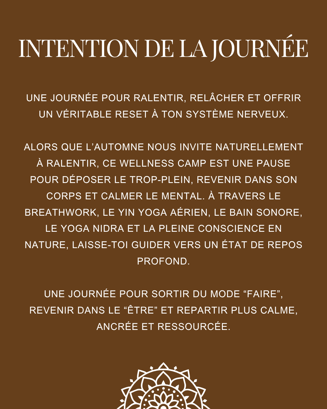 Wellness Camp d'un jour du samedi 17 octobre 2026