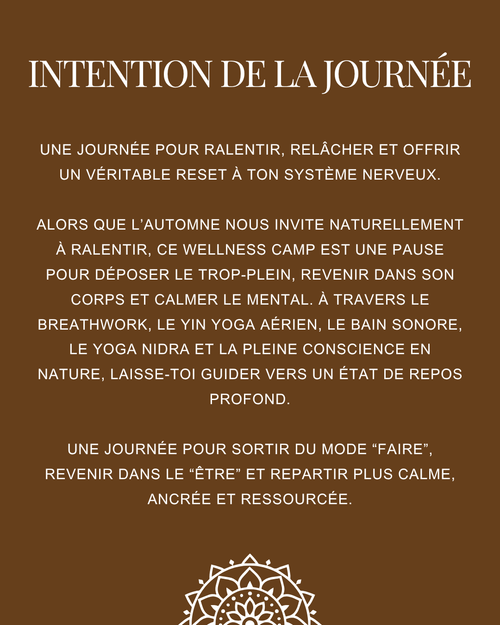 Wellness Camp d'un jour du samedi 17 octobre 2026